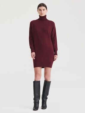 NAADAM 100% Mongolian Cashmere Turtleneck Sweater Dress Merlot XS